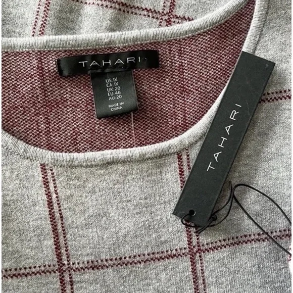 NWT TAHARI Pullover Plaid Tunic Knit Sweater Top 3/4 Sleeves Grey Red Women’s 1X - Picture 2 of 8